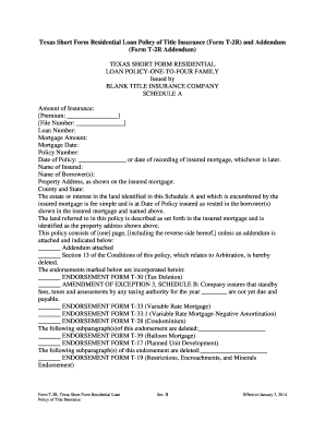 Texas Short Form Residential Loan Policy of Title Insurance