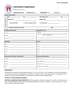 Commercial Residential Demolition Application