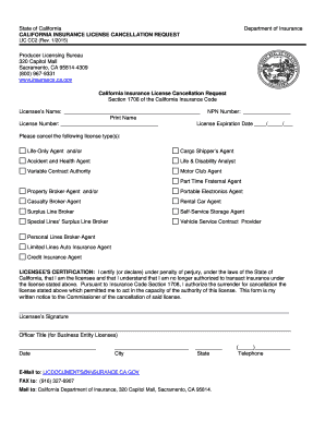 California Insurance License Cancellation Request