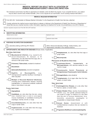 California HIV Infection Medical Report Form
