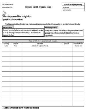 California Organic Production Record Form