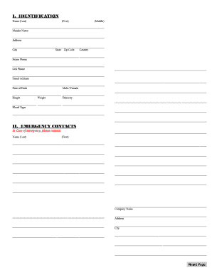 Personal Health Record Form