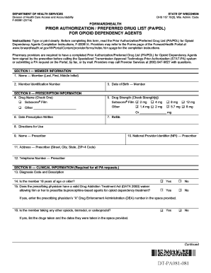 Prior Authorization Form for Opioid Dependency Agents