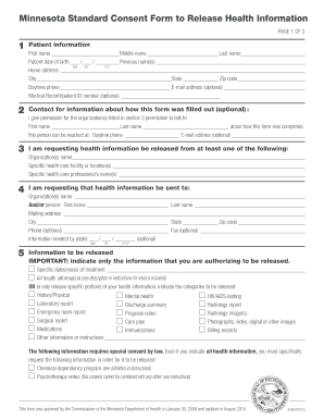 Minnesota Standard Consent Form to Release Health Information