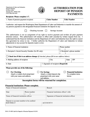 Washington State Pension Payment Authorization Form