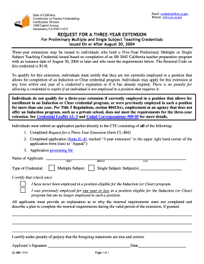 Request for Three-Year Extension for California Teaching Credentials