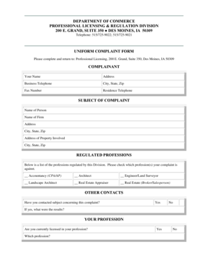 Uniform Complaint Form
