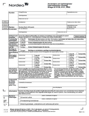 Nordea Business Internet Banking Authorization Form