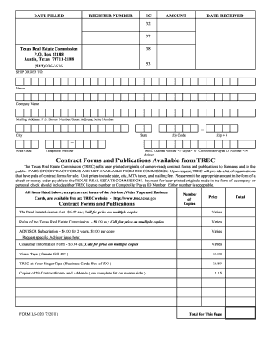 Texas Real Estate Commission Contract Forms Order Form