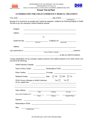 Authorization for Child's Emergency Medical Treatment