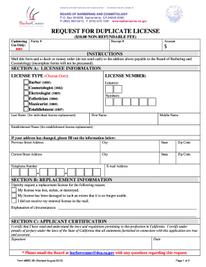 California Duplicate License Request Form