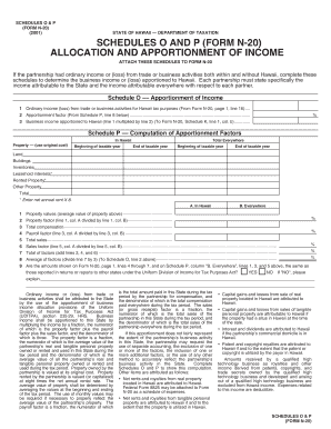 Hawaii Business Income Allocation Form N-20