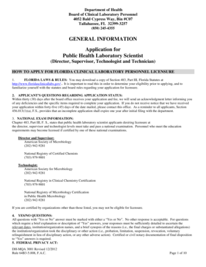 Florida Public Health Laboratory Scientist Application