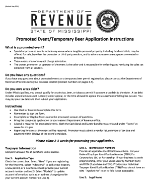 Mississippi Promoted Event Temporary Beer Application