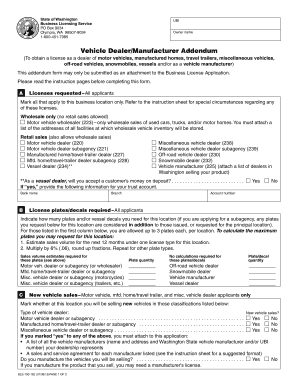 Washington Vehicle Dealer Manufacturer Addendum