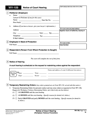 California Workplace Violence Restraining Order Notice