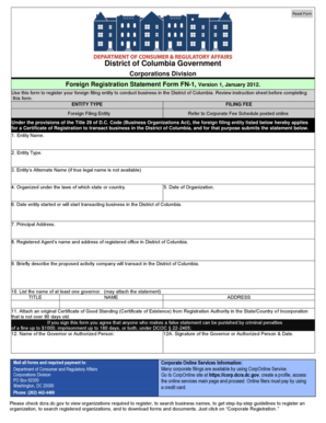 District of Columbia Foreign Registration Statement Form FN-1