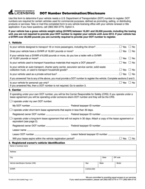 DOT Number Determination Form