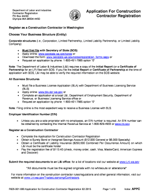 Washington Construction Contractor Registration Application