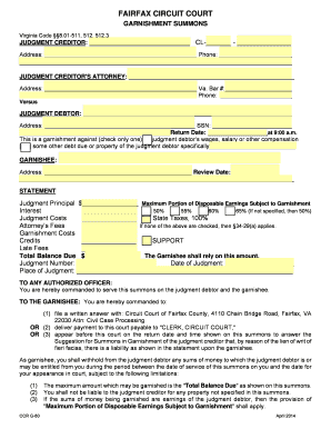 Virginia Garnishment Summons
