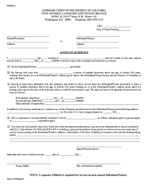 Affidavit of Service for Landlord and Tenant