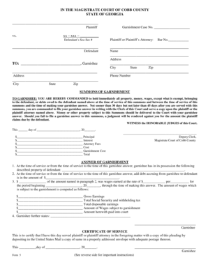 Georgia Summons of Garnishment Form