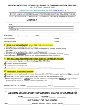 Arizona Radiologic Technologist License Renewal