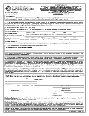 Montana Independent Contractor Exemption Certificate Application