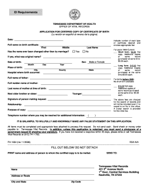 Tennessee Birth Certificate Application