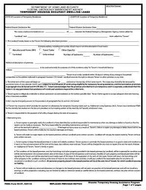 FEMA Temporary Housing Occupant Dwelling Lease