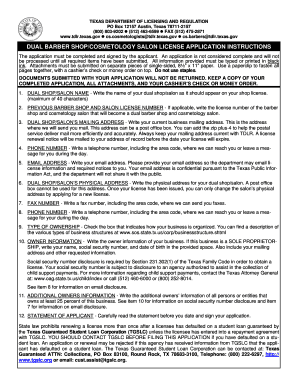 Texas Dual Barber Shop/Cosmetology Salon License Application