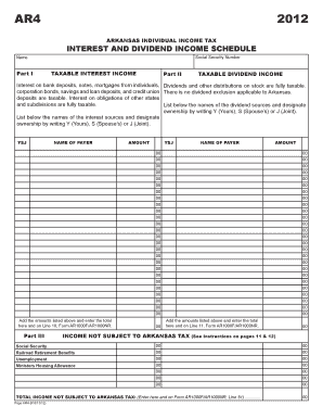 Arkansas Individual Income Tax Interest and Dividend Income Schedule