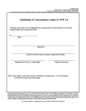 Certificate of Transmission for USPTO