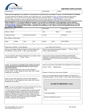Visitor’s Application for Washington State Department of Corrections
