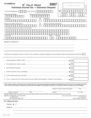 Detroit Individual Income Tax Extension Request