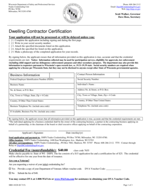 Wisconsin Dwelling Contractor Certification Application