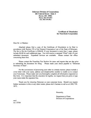 Delaware Certificate of Dissolution for Non-Stock Corporation