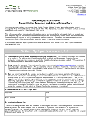 West Virginia Vehicle Registration System Account Holder Agreement