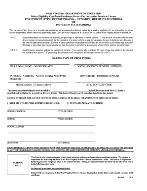 West Virginia Driver Eligibility Certificate