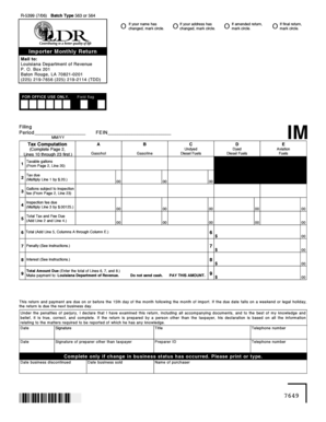 Louisiana Importer Monthly Return Form R-5399