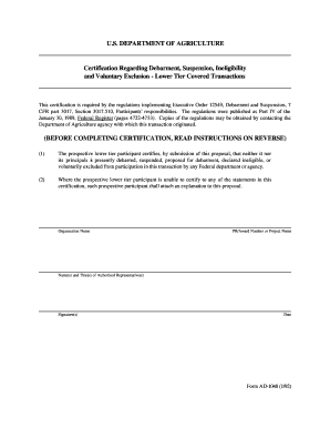 USDA Debarment Certification Form