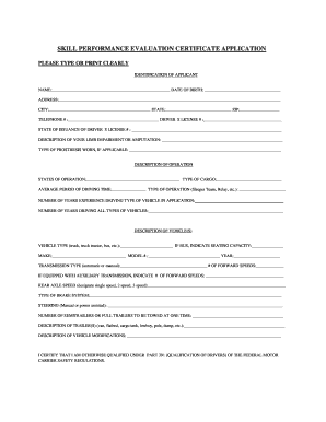Skill Performance Evaluation Certificate Application