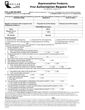 Buprenorphine Products Prior Authorization Request Form