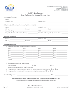 Kansas Xolair Prior Authorization Renewal Request Form