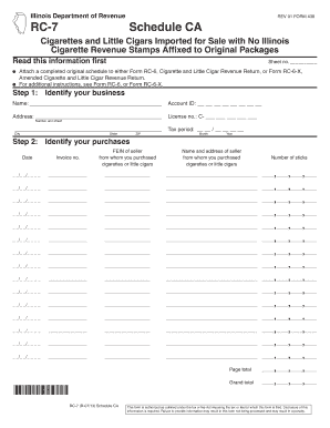 Illinois Cigarette Revenue Stamp Form