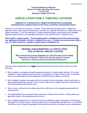 Virginia Teaching License Application