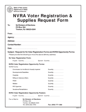 NJ Voter Registration Supplies Request Form