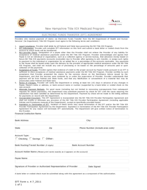 New Hampshire Title XIX Medicaid EFT Agreement