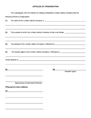 Maryland LLC Articles of Organization