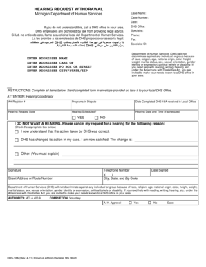 Michigan Hearing Request Withdrawal Form